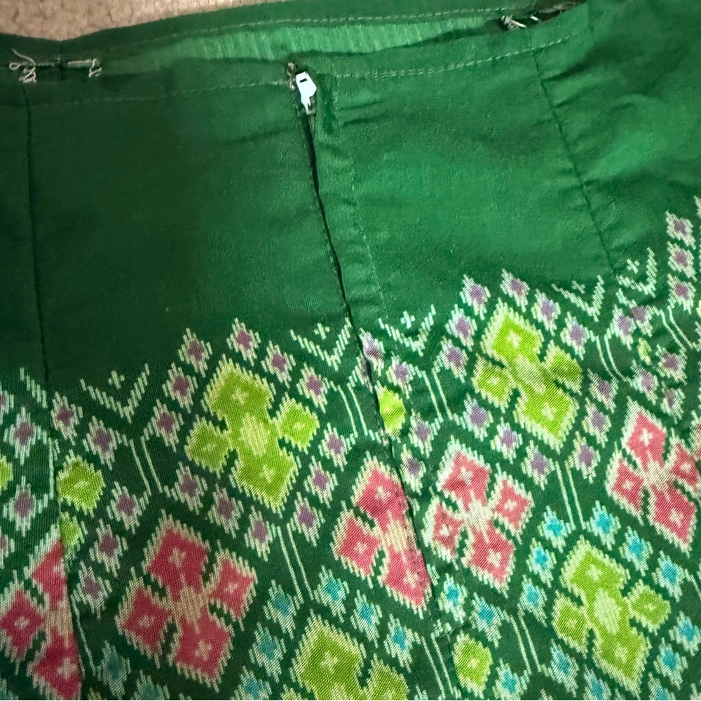 Handmade Vintage Green Boho Trumpet Skirt - Picture 3 of 4
